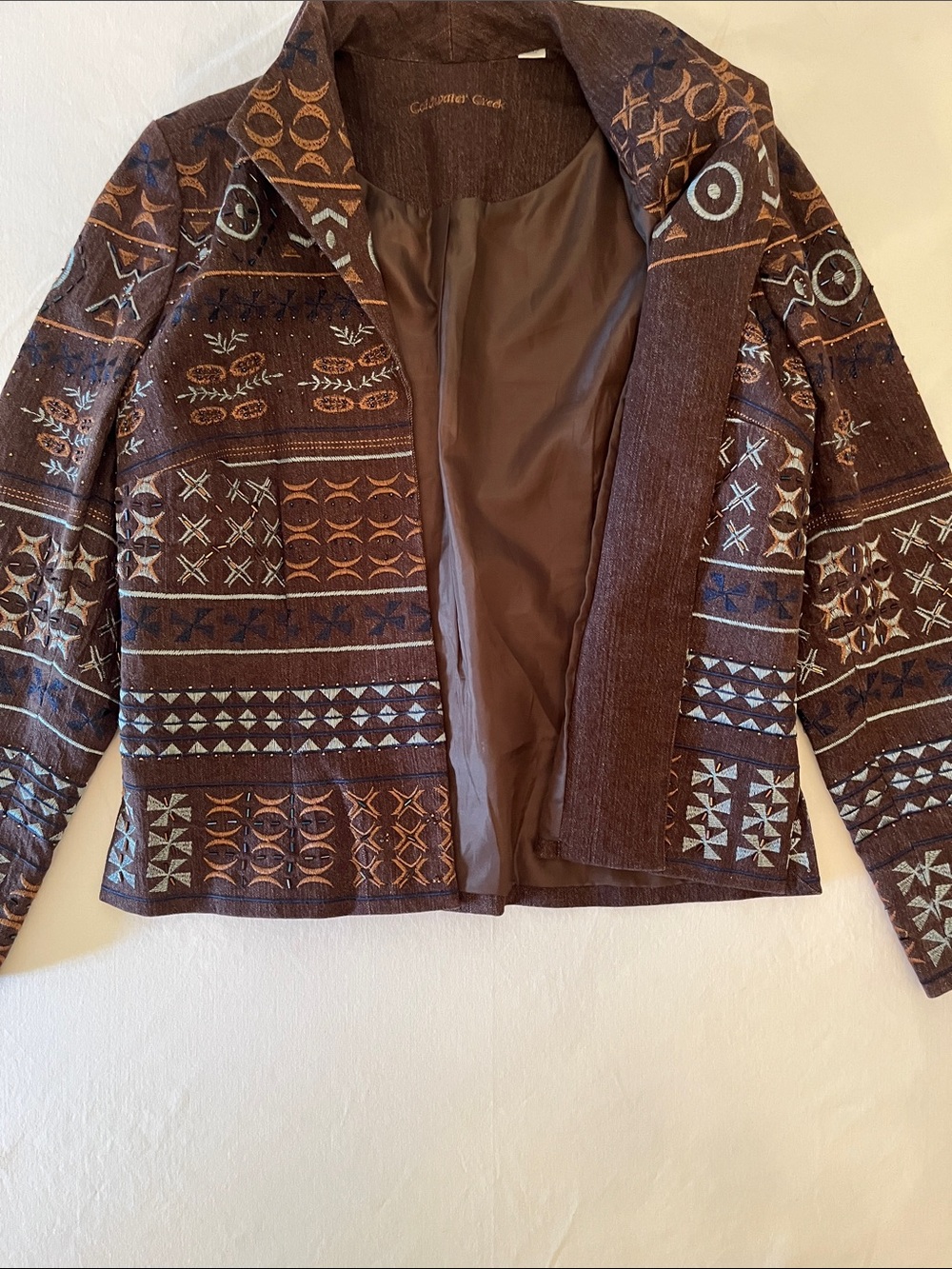 Coldwater Creek Brown Patterned Open Blazer